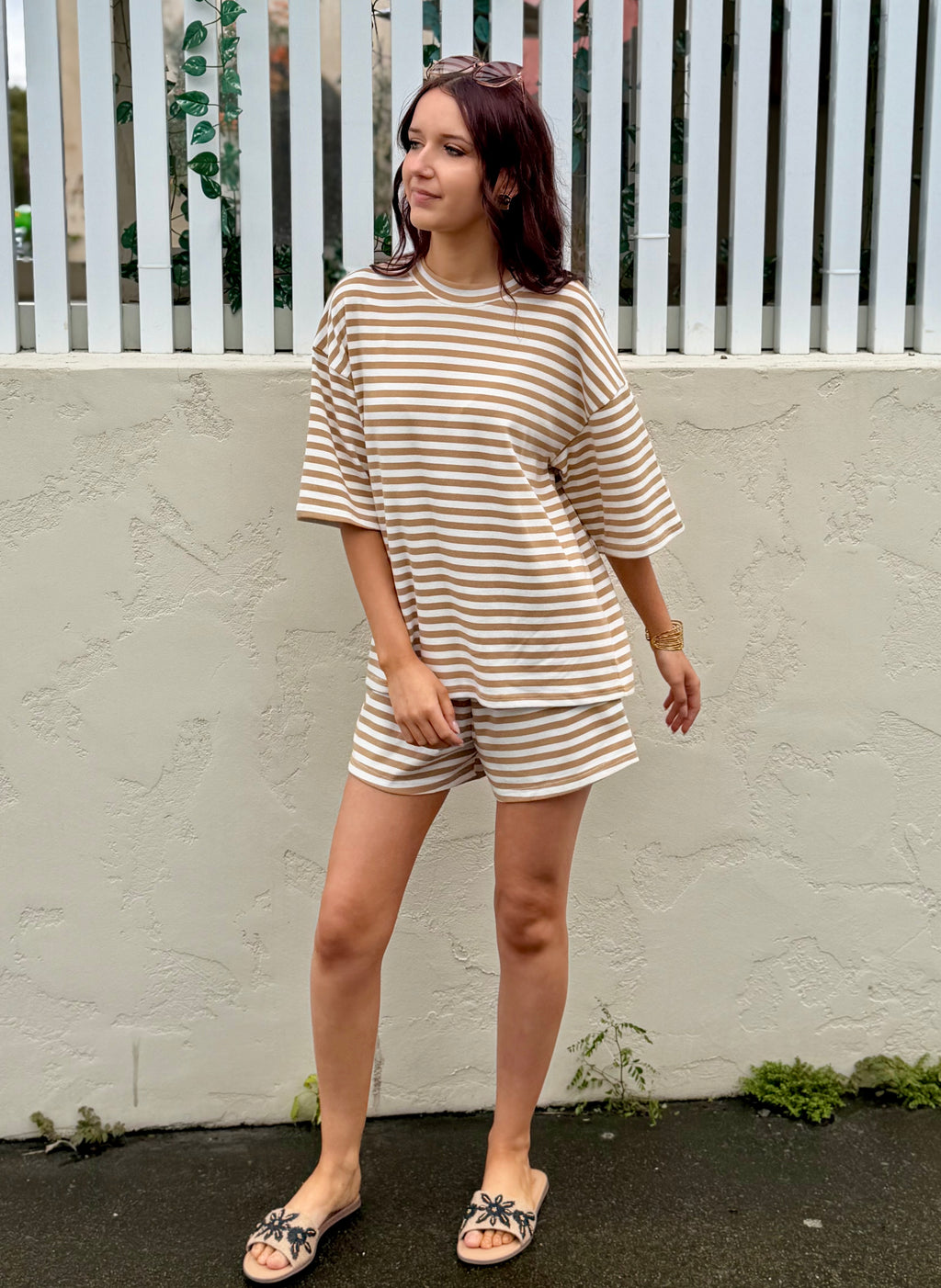 The Byron Beige & White Striped Tee