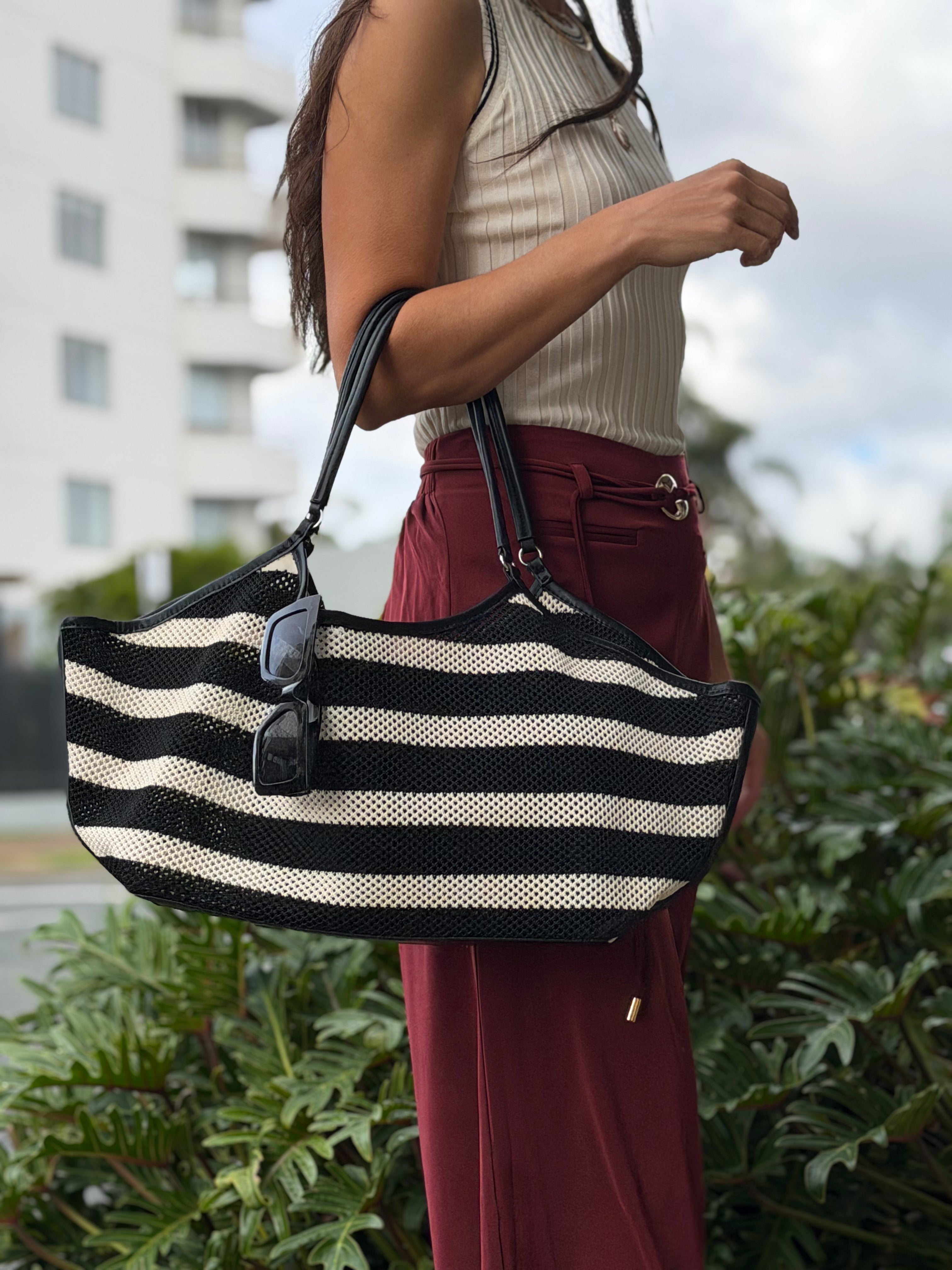 Sporty Weave Tote (Black/Natural)