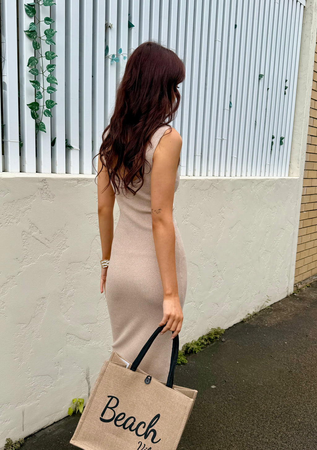 The Airlie Ribbed Knit midi dress - Beige