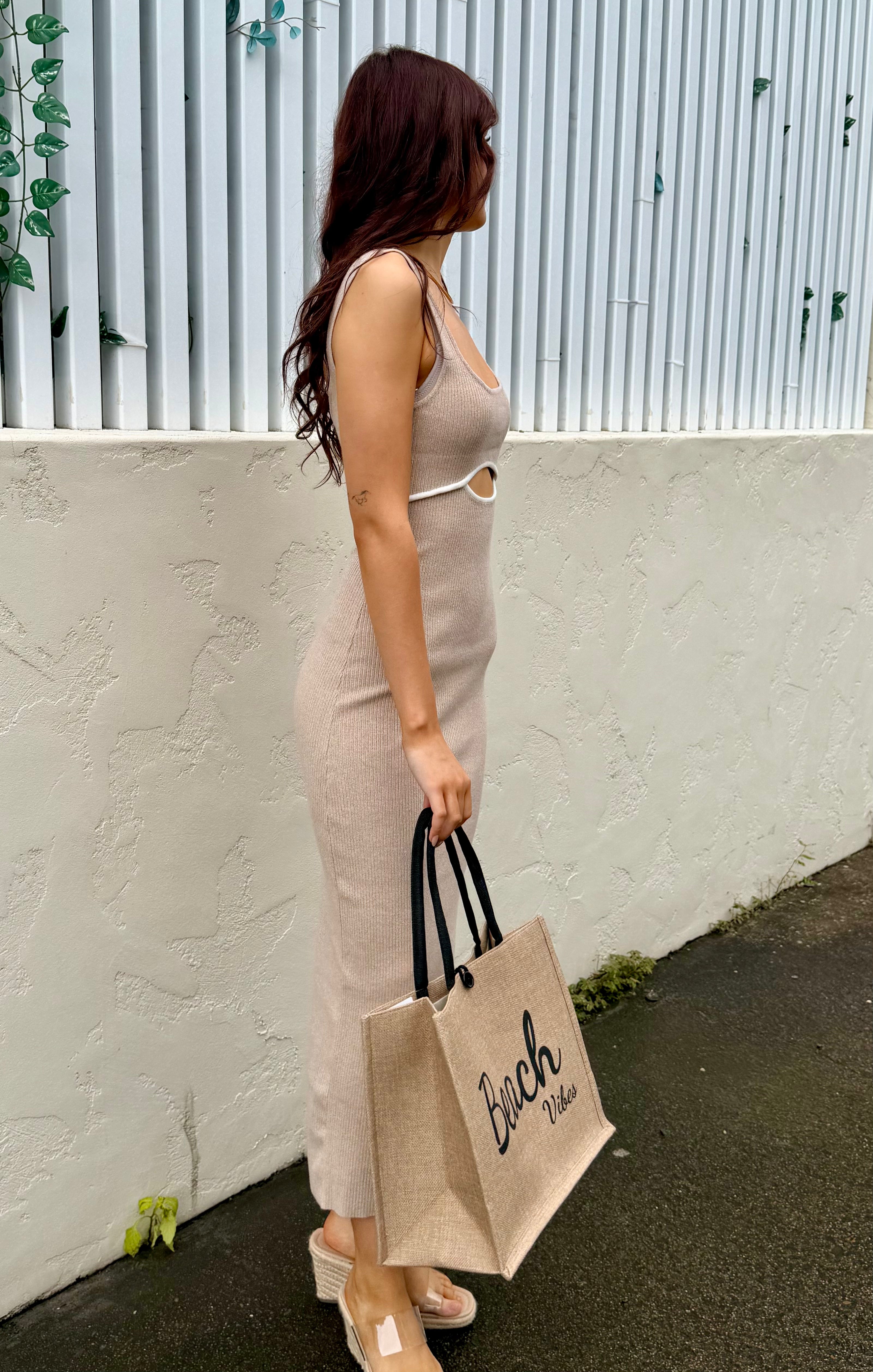 The Airlie Ribbed Knit midi dress - Beige