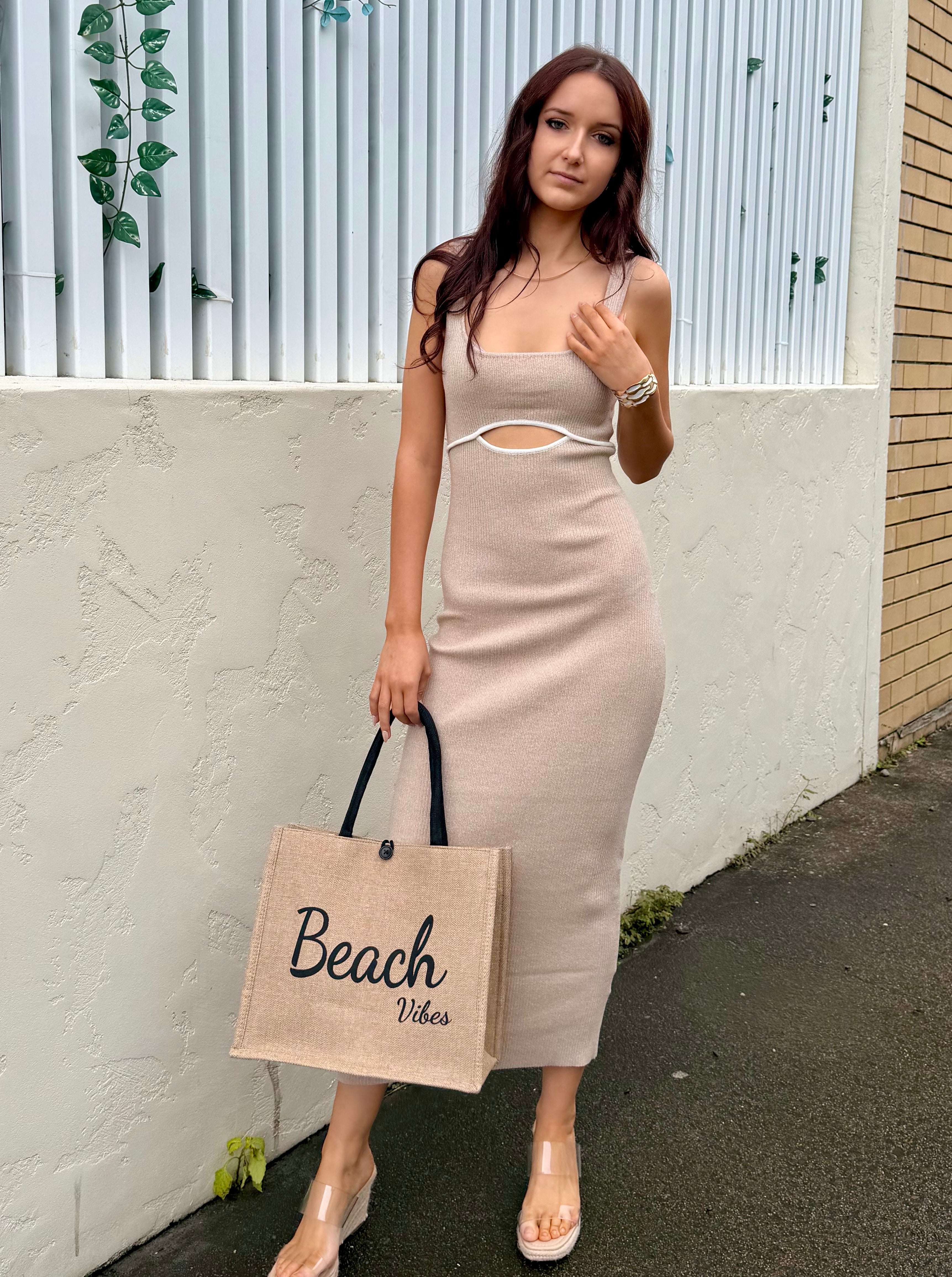 The Airlie Ribbed Knit midi dress - Beige