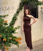 The Kirsty One Shoulder Ruched Maxi Dress - Chocolate