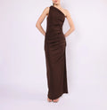 The Kirsty One Shoulder Ruched Maxi Dress - Chocolate
