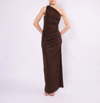 The Kirsty One Shoulder Ruched Maxi Dress - Chocolate