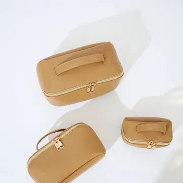 Cosmetic Beauty Bag - Set of 3 in Beige