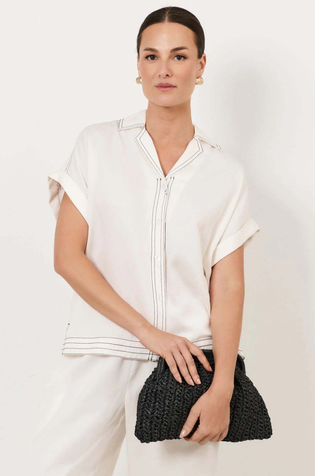 The Paper Weave Gathered Clutch in Black