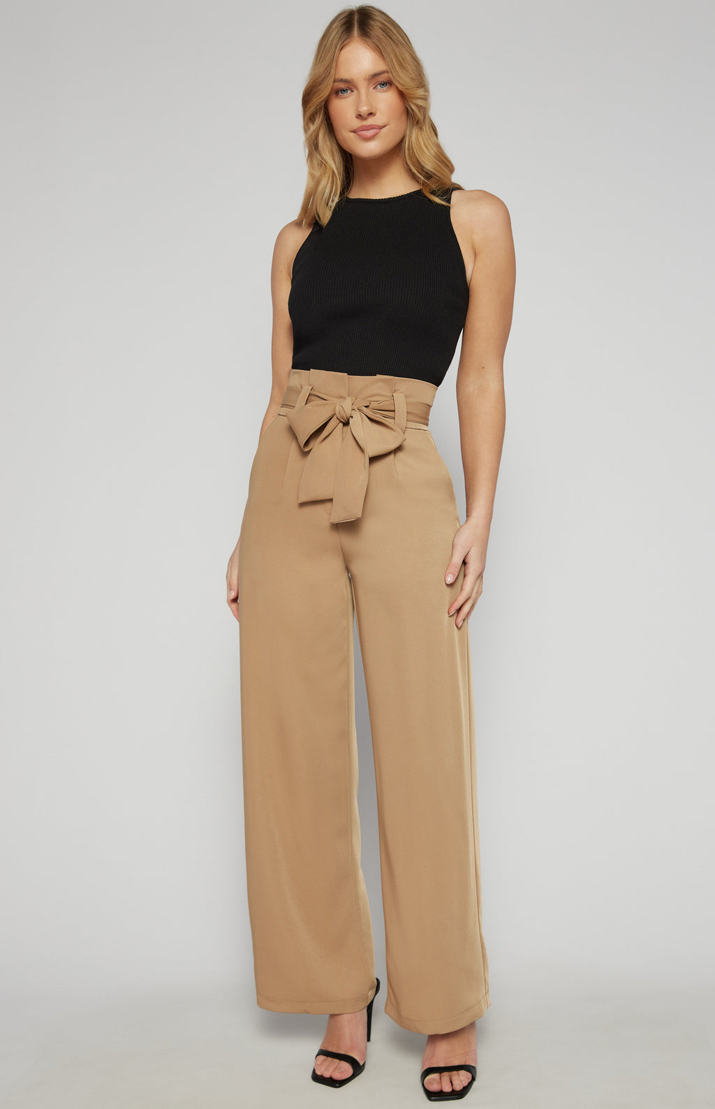 Paper Bag Wide Leg Pants - Camel