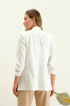 The Ashley Collarless 3/4 Ruched Sleeve Longline Blazer
