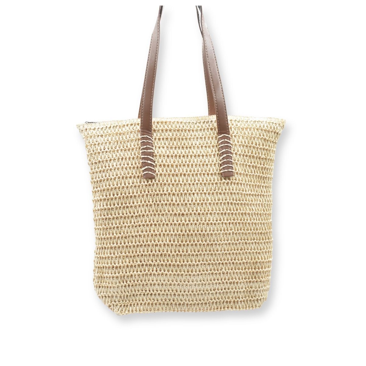 Woven Shoulder Tote Bag - Sand