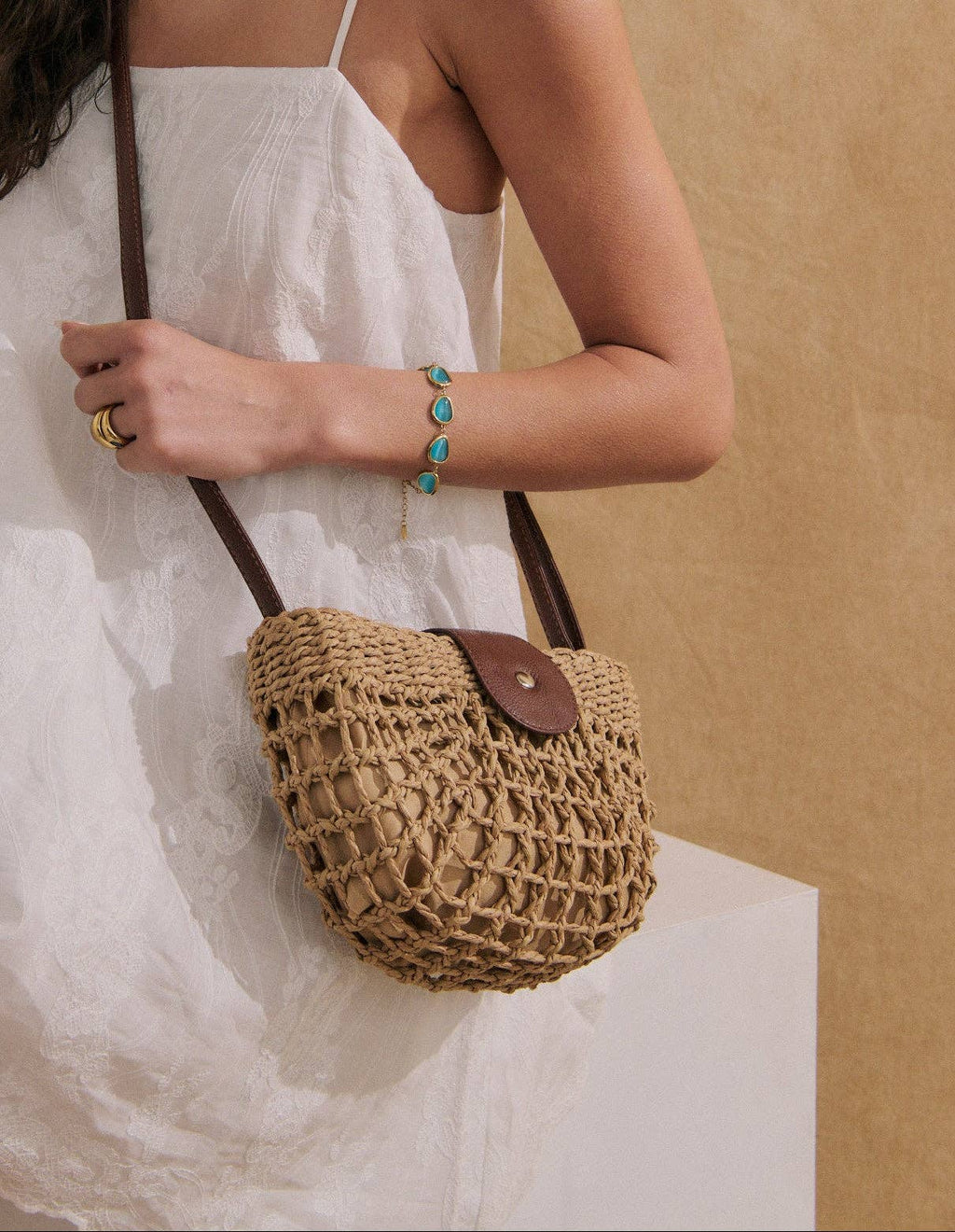 Marielle Straw Half Moon Bag