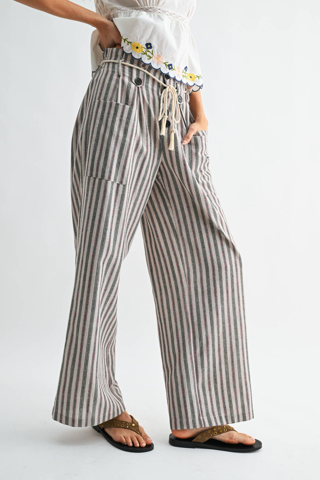Stone & Stripe Linen-Blend Wide Leg Pants with Drawstring