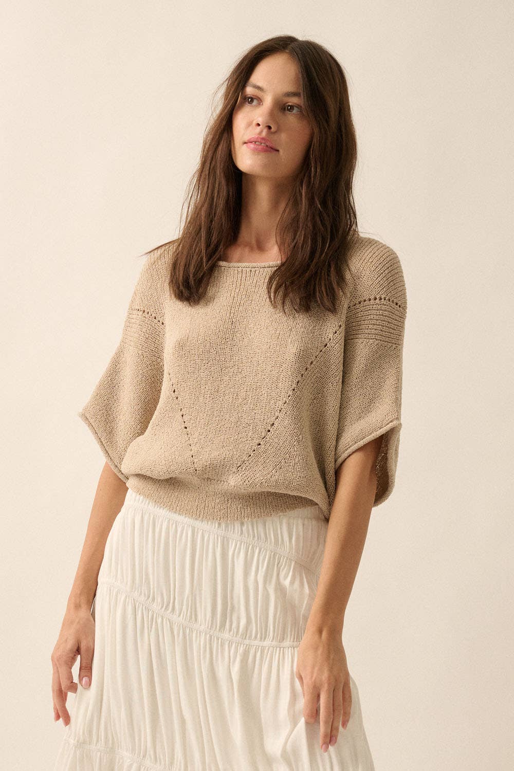 The Isla Ribbed Knit Sweater - Beige