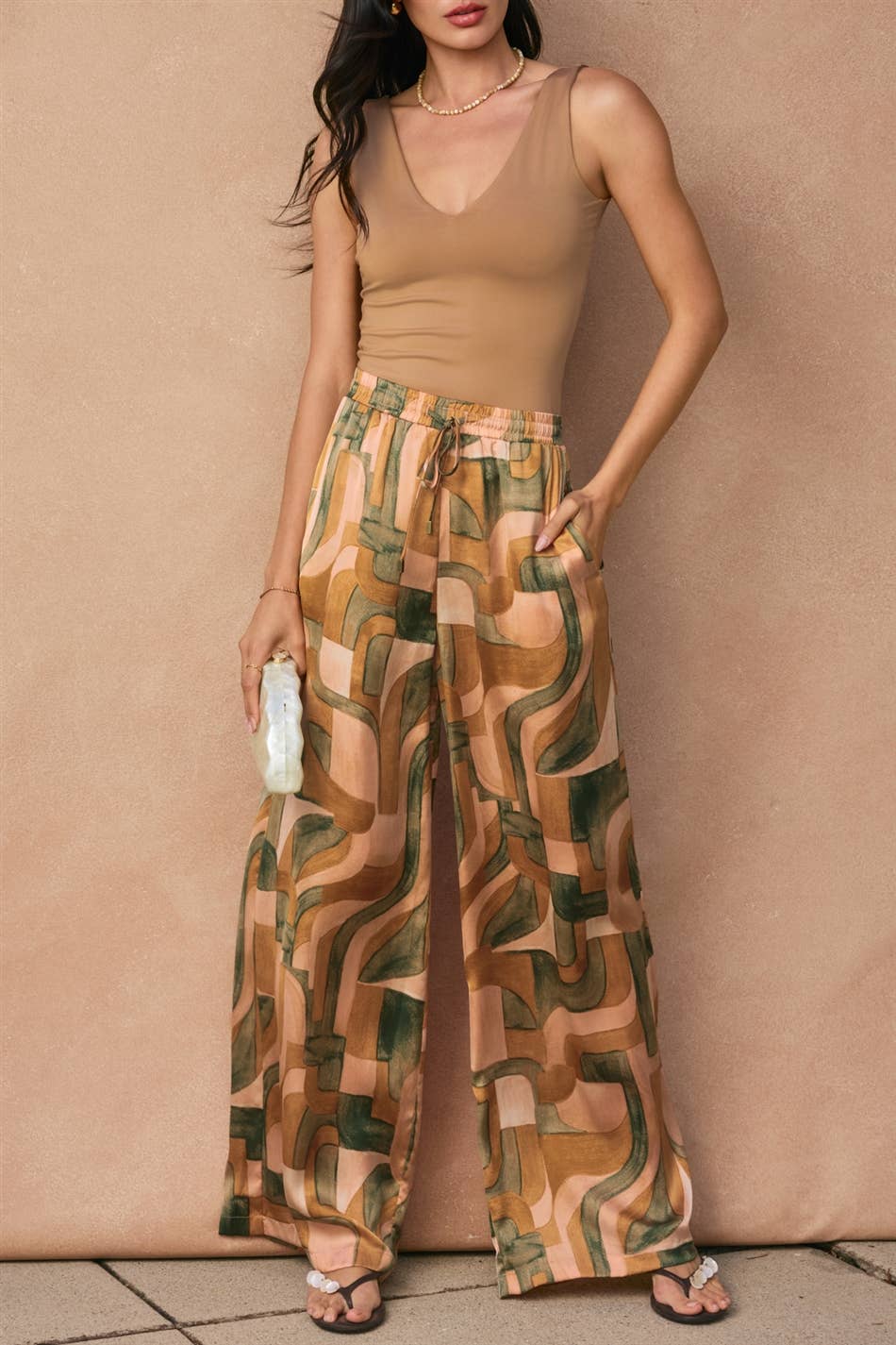 Sunset Blush Abstract Wide Leg Pants
