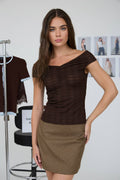 POINTELLE OFF SHOULDER SHEER KNIT TOP