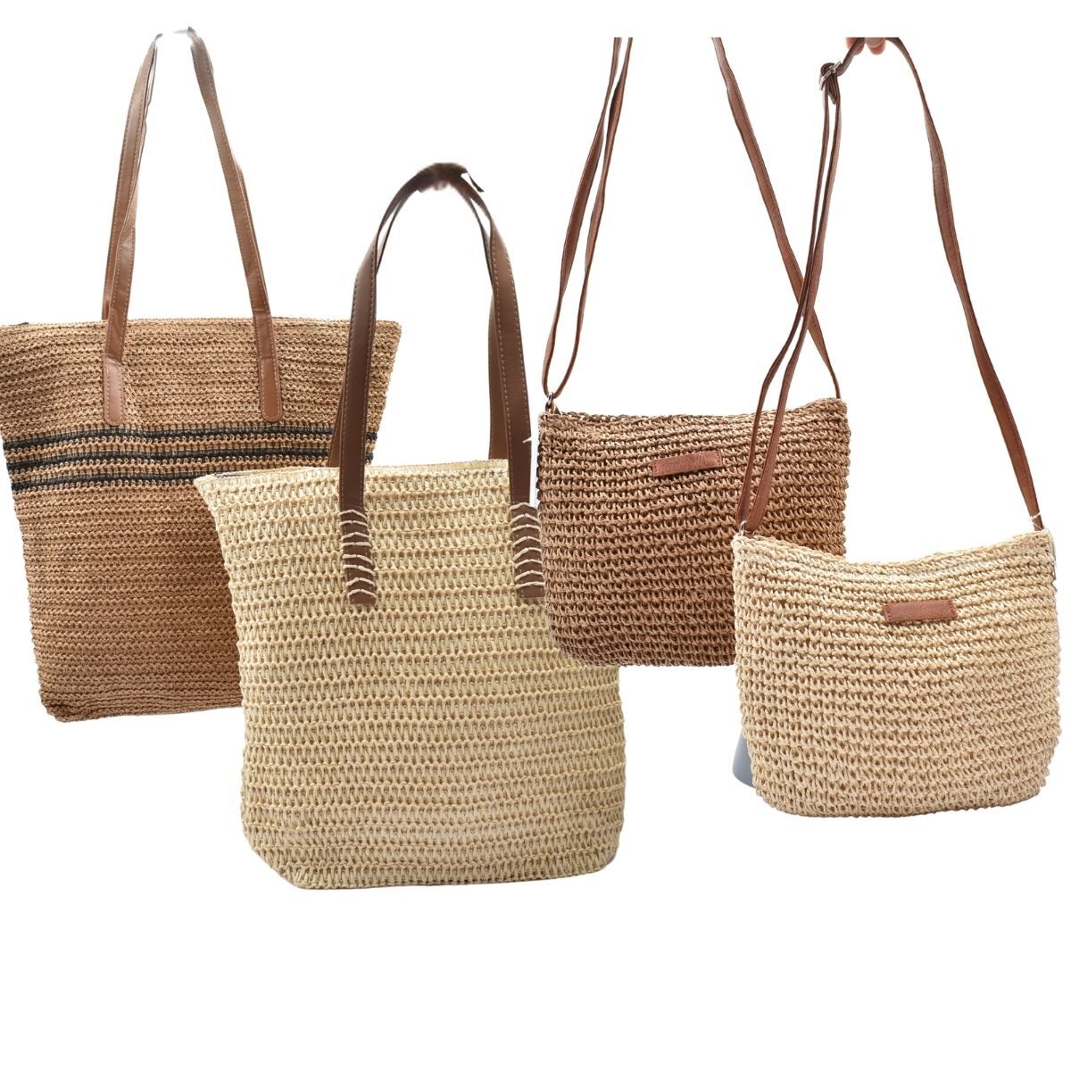 Woven Shoulder Tote Bag - Sand
