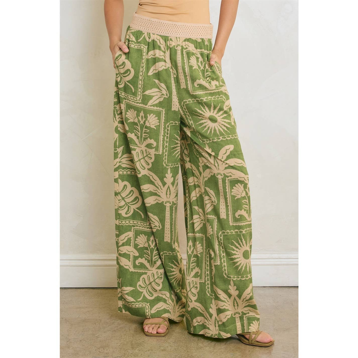 Tropical Daze Decorative Waist Wide Leg Pants