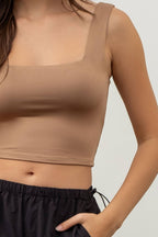 Cropped Square Neck Tank - Chocolate / Mocha / White