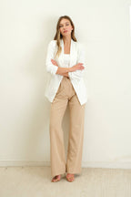 The Ashley Collarless 3/4 Ruched Sleeve Longline Blazer