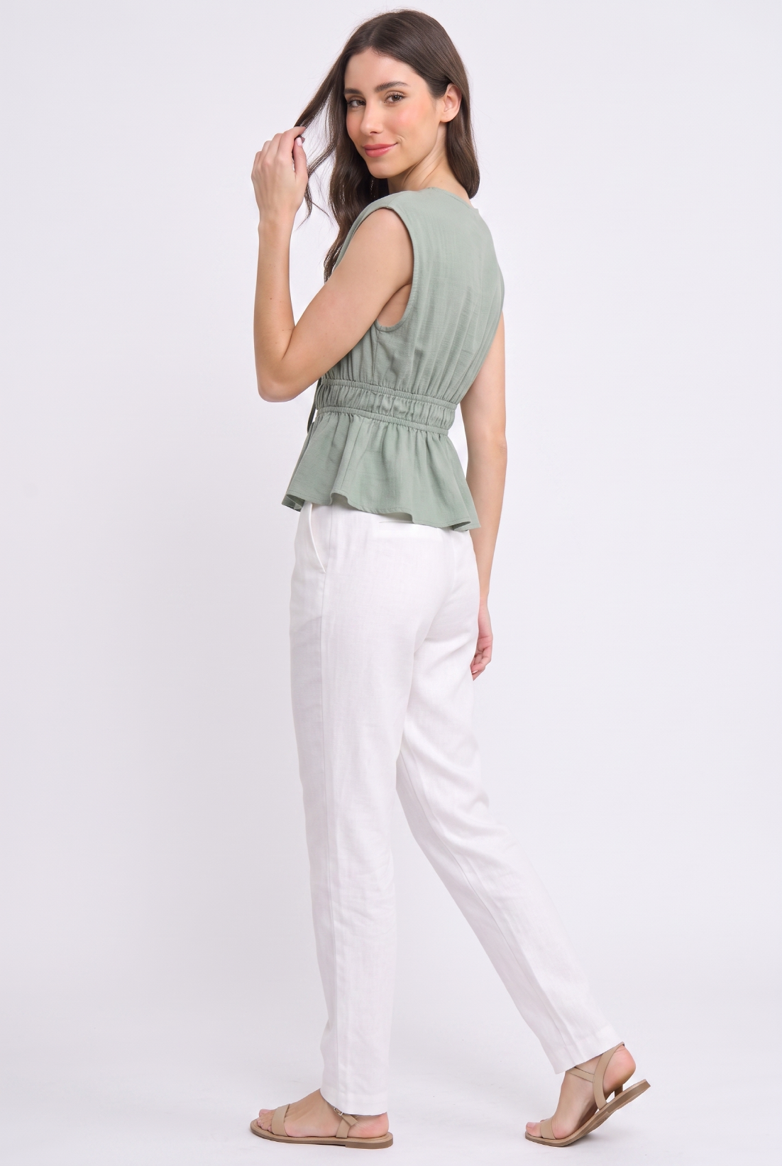 Sage Peplum Cap Sleeve Blouse