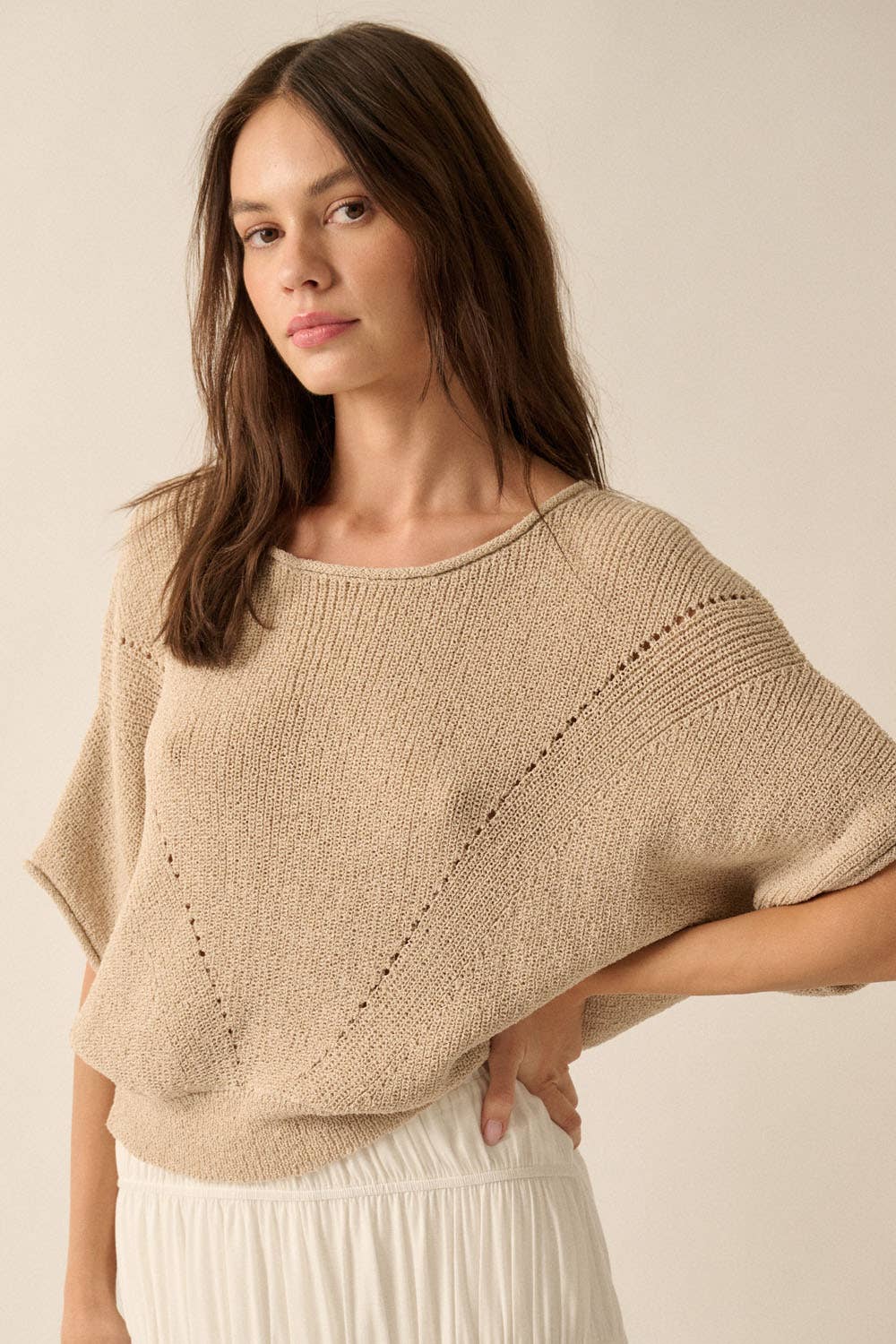 The Isla Ribbed Knit Sweater - Beige