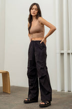 Cropped Square Neck Tank - Chocolate / Mocha / White