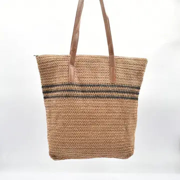 Woven Shoulder Tote Bag - Camel