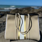 The Anywhere Tote Neoprene Bag - 2 Piece Set - Beige & Gold