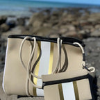 The Anywhere Tote Neoprene Bag - 2 Piece Set - Beige & Gold