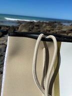 The Anywhere Tote Neoprene Bag - 2 Piece Set - Beige & Gold