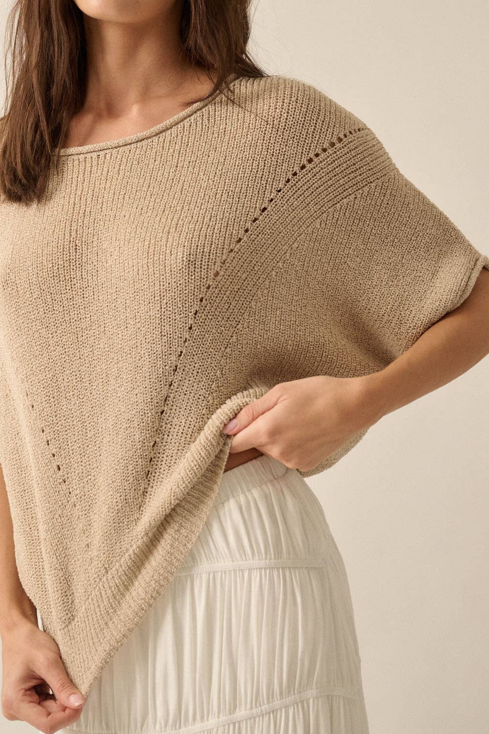The Isla Ribbed Knit Sweater - Beige