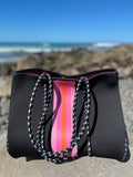 The Anywhere Tote Neoprene Bag - 2 Piece Set - Black & Pink