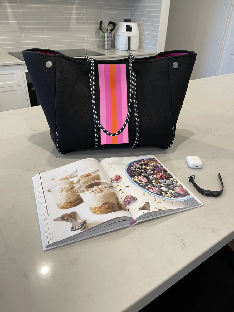 The Anywhere Tote Neoprene Bag - 2 Piece Set - Black & Pink