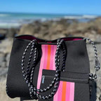 The Anywhere Tote Neoprene Bag - 2 Piece Set - Black & Pink