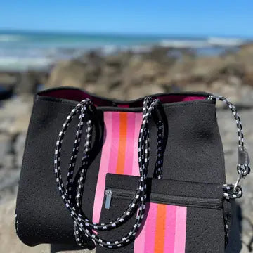 The Anywhere Tote Neoprene Bag - 2 Piece Set - Black & Pink