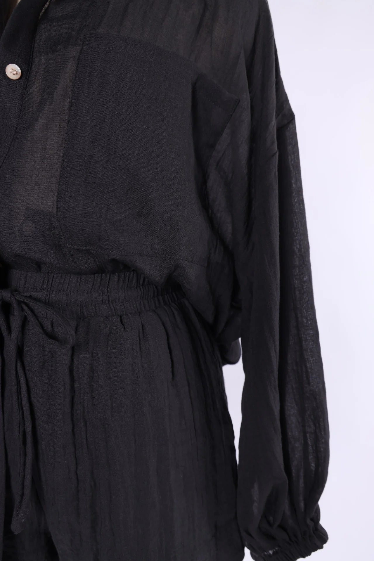 Midnight Drift Black Button-Down Top