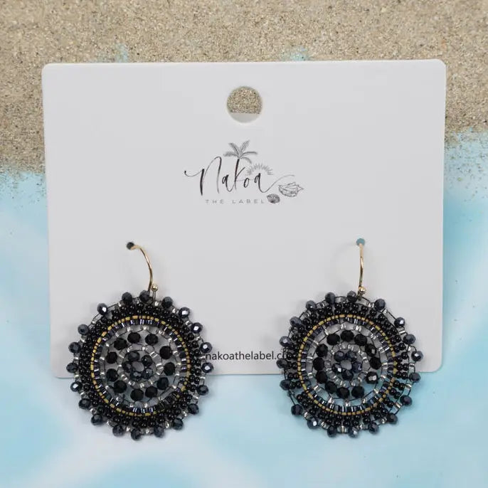 Sunburst Beaded Earrings - Black
