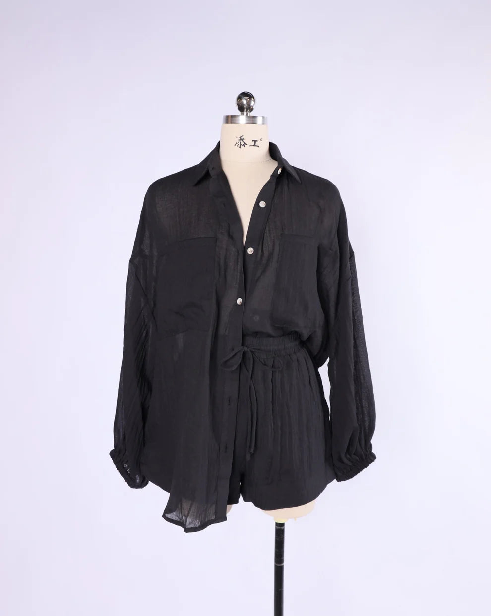 Midnight Drift Black Button-Down Top