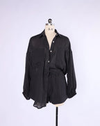 Midnight Drift Black Button-Down Top