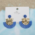 Geometric Gold & Raffia Earrings - Royal Blue/Gold