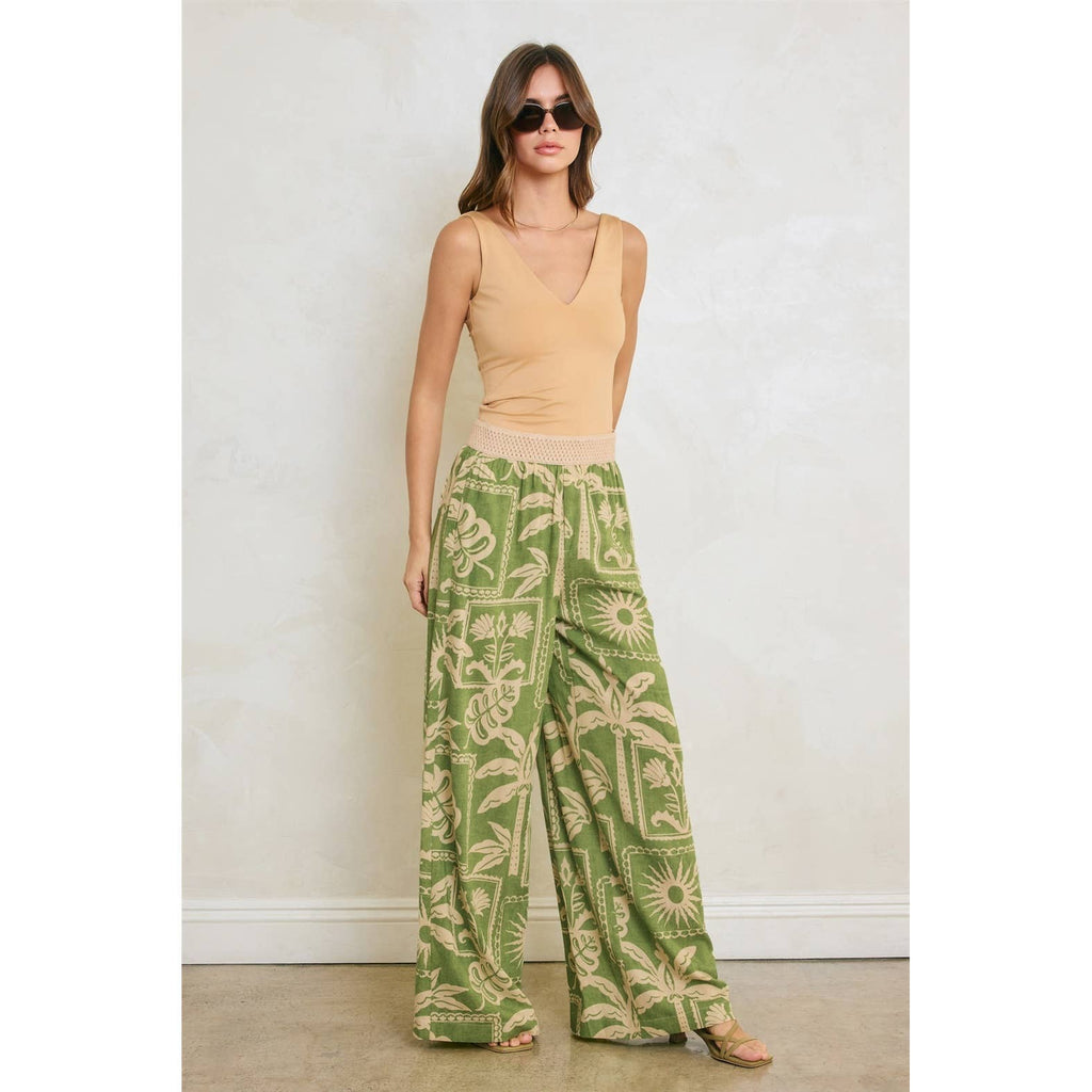 Tropical Daze Decorative Waist Wide Leg Pants