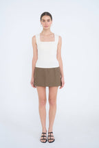 SQUARE NECK SLEEVELESS RUCHED DETAIL TOP
