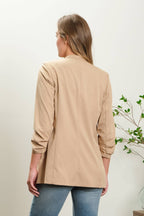 The Carley Collarless 3/4 Ruched Sleeve Longline Blazer