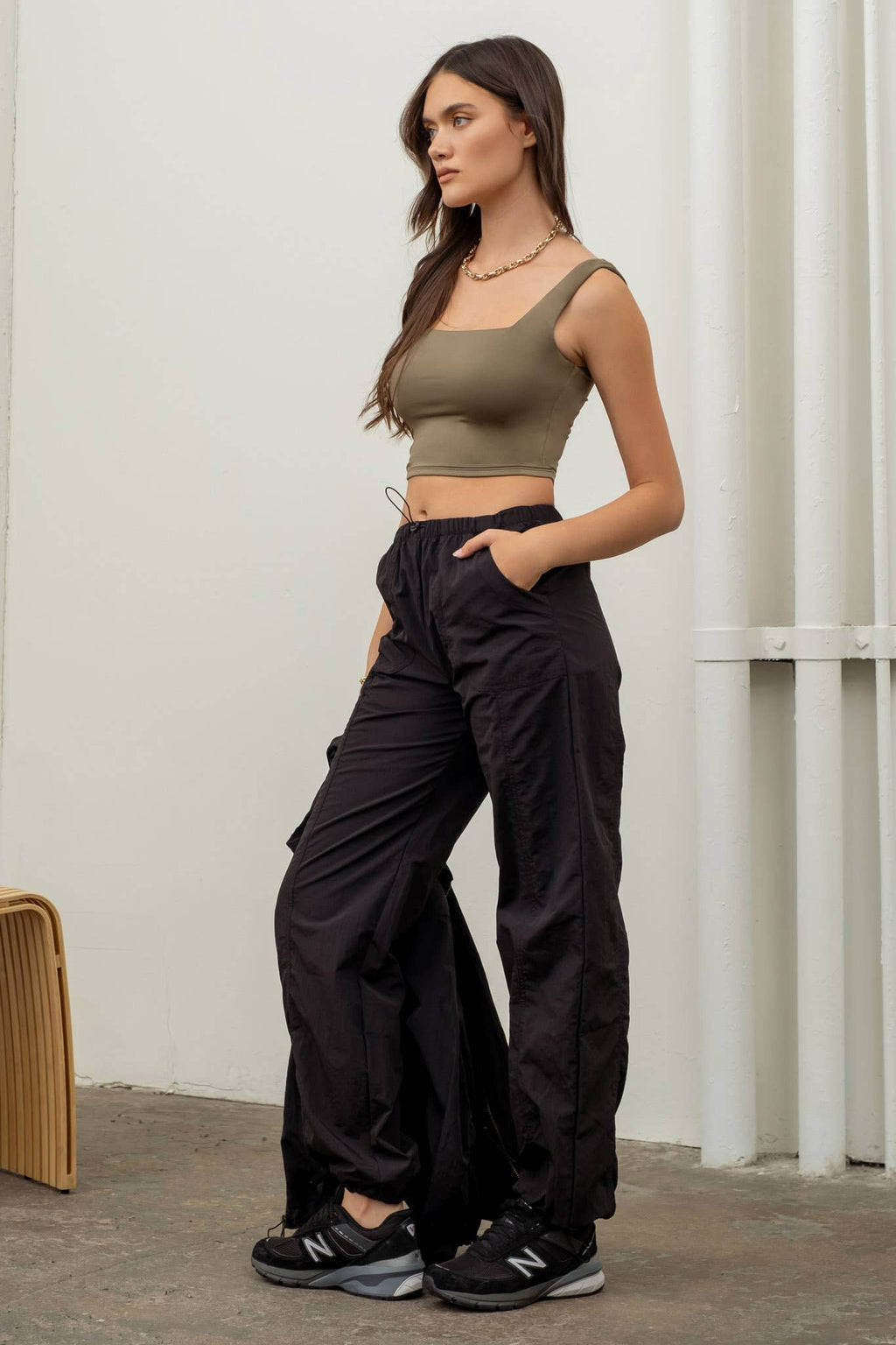 Cropped Square Neck Tank - Chocolate / Mocha / White