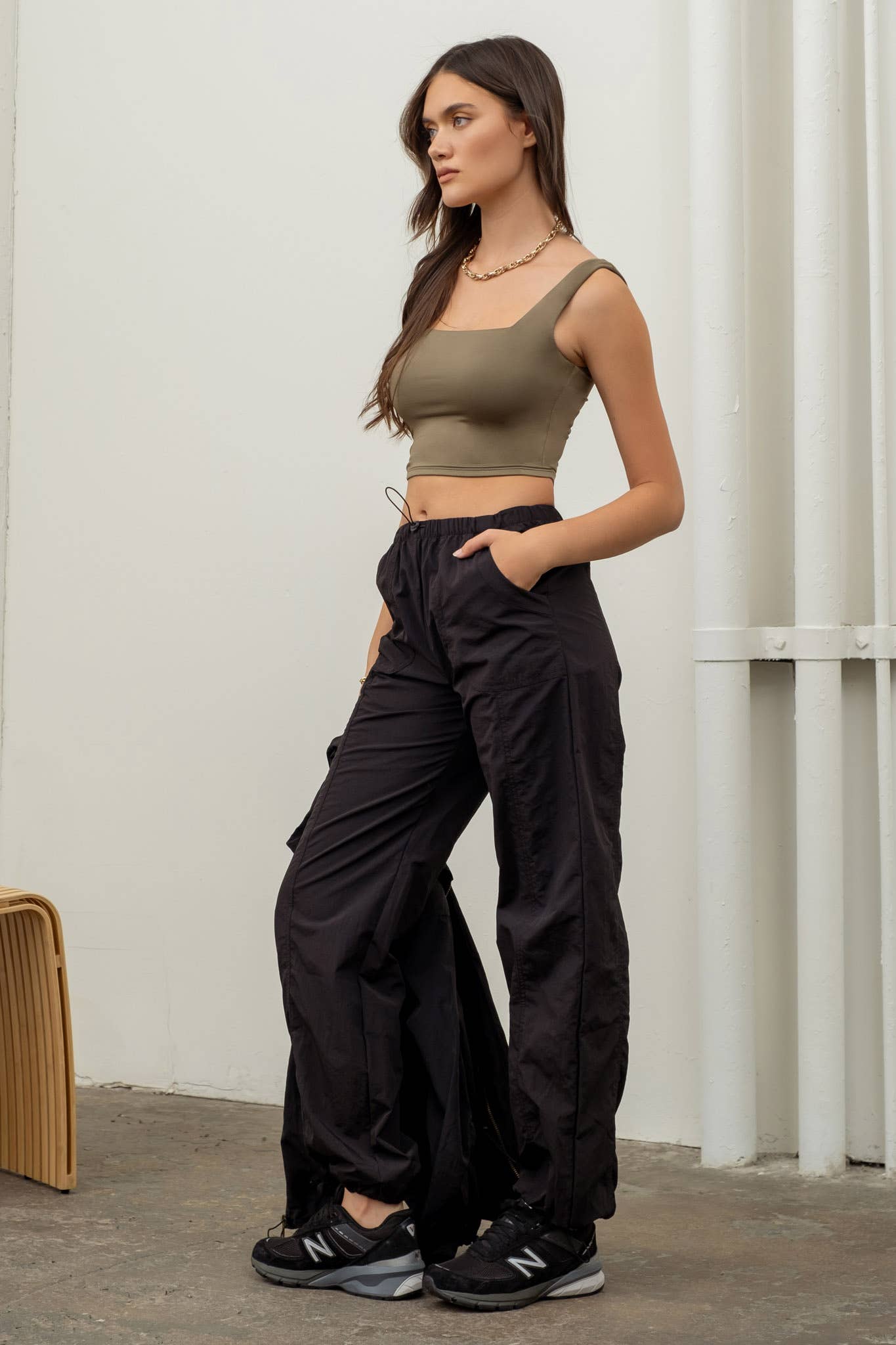 Cropped Square Neck Tank - Chocolate / Mocha / White