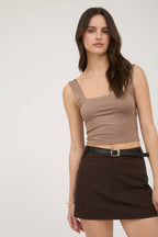 Cropped Square Neck Tank - Chocolate / Mocha / White