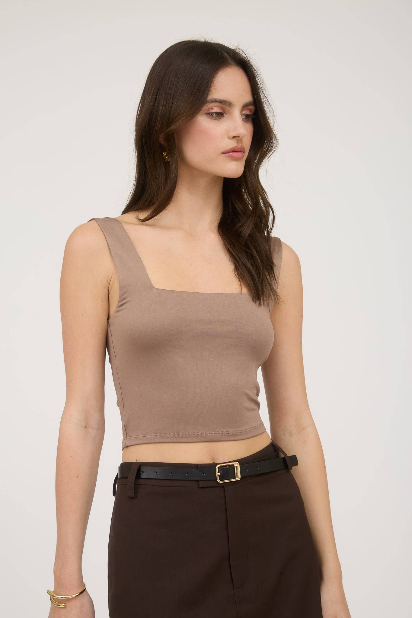 Cropped Square Neck Tank - Chocolate / Mocha / White