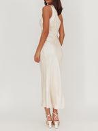 Champagne One-Shoulder Satin Dress