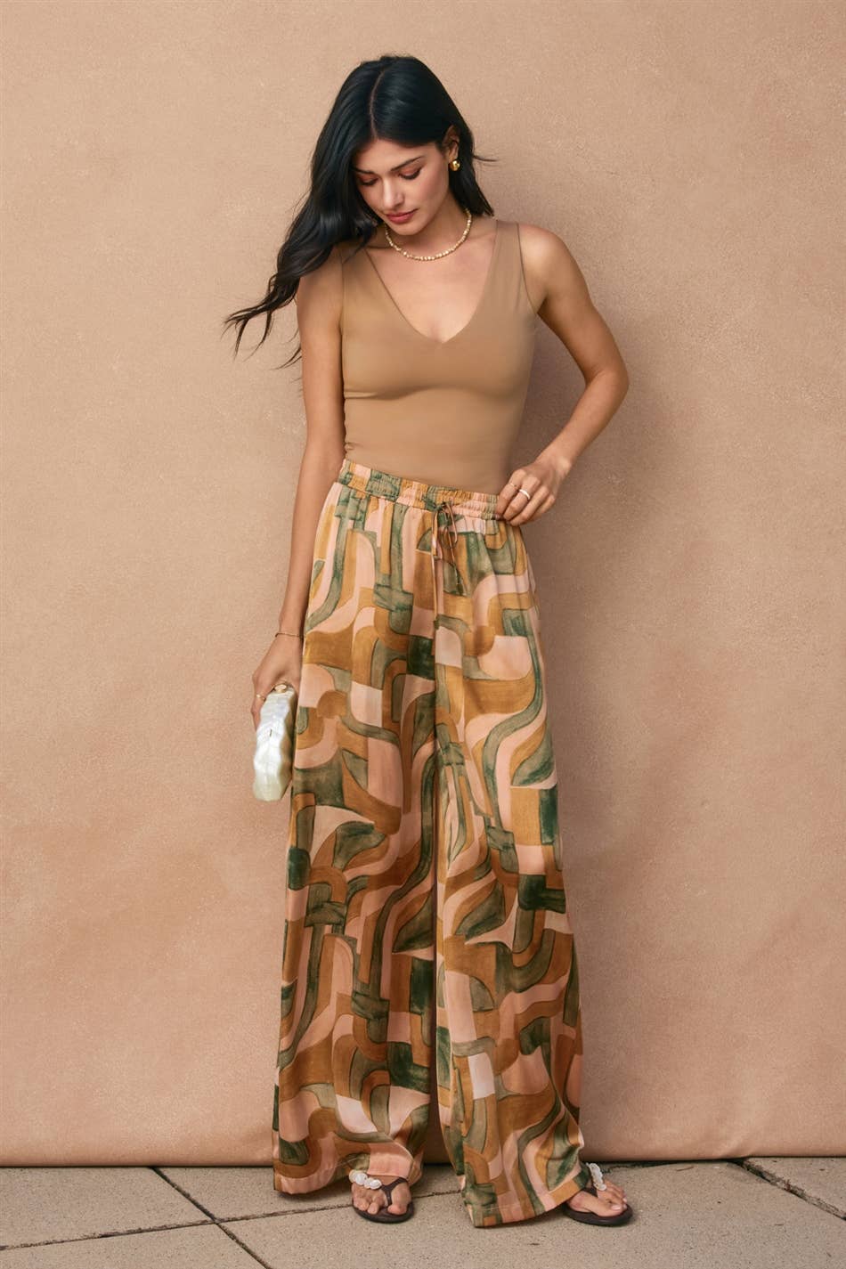 Sunset Blush Abstract Wide Leg Pants