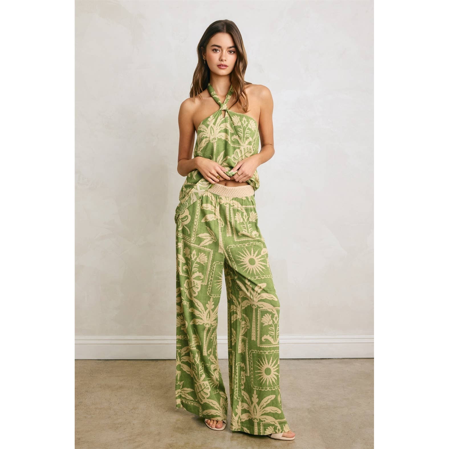 Tropical Daze Decorative Waist Wide Leg Pants