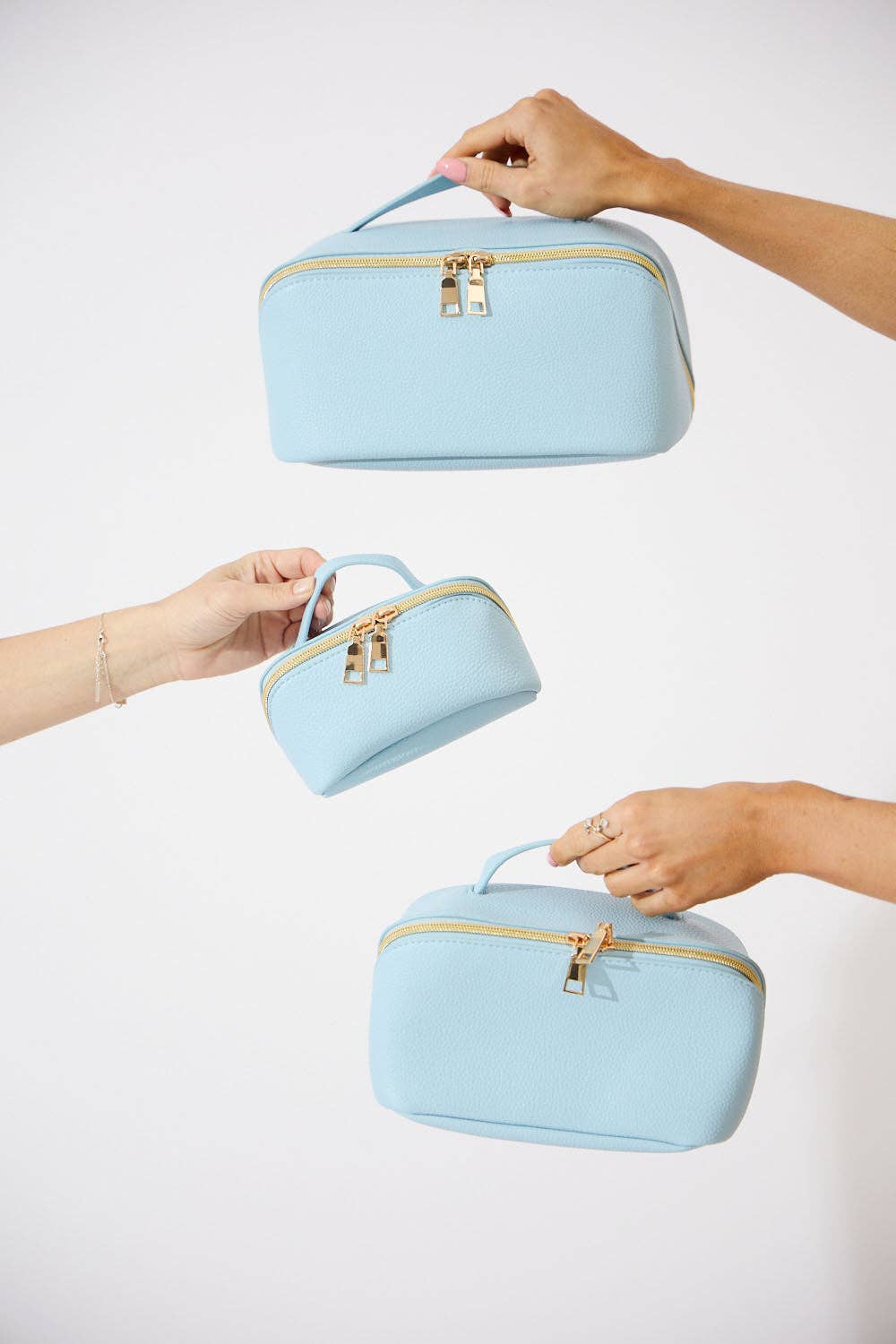 Cosmetic Beauty Bag - Set Of 3 in Light Blue